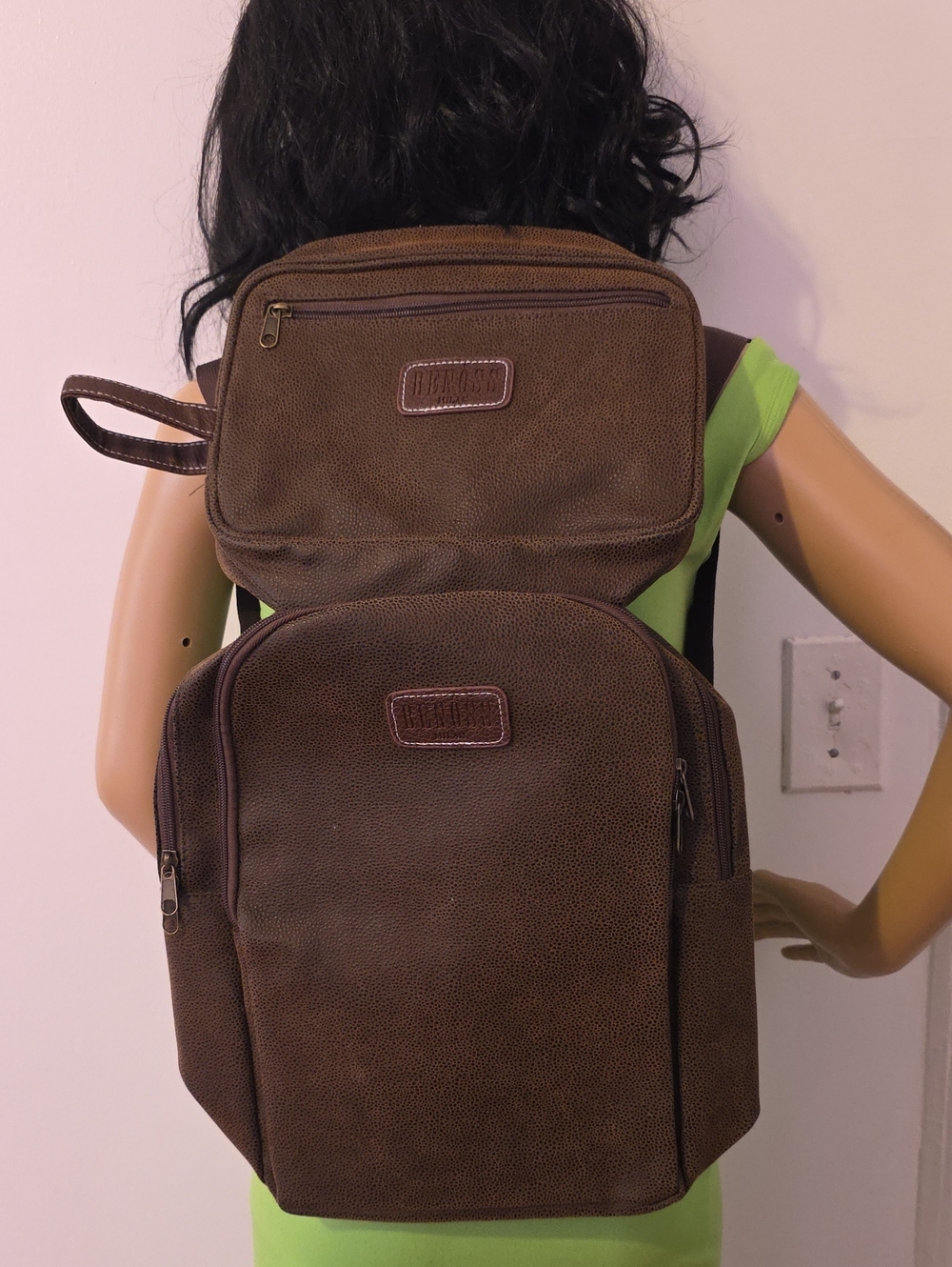 2 Piece Set Men's Brown Leather Backpack - Sleek Everyday Carry